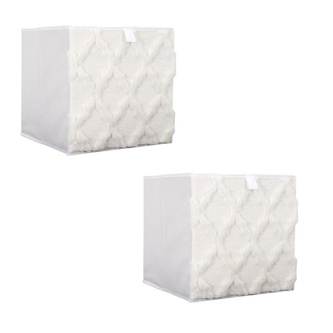 Lot 2 de cubes de rangement pliable losange Couleur beige <span itemprop=