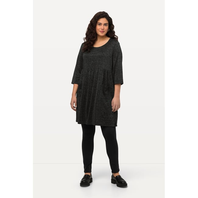 T-shirt long à col rond et manches 3/4 noir <span itemprop=