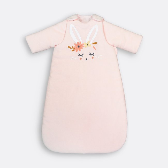 Gigoteuse manches amovibles velours, Lapin fleuri imprimé rose LA REDOUTE INTERIEURS