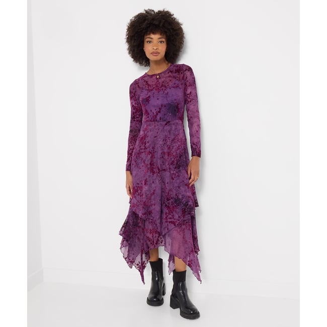 Fabuleuse Robe Longue Floquée violet <span itemprop=