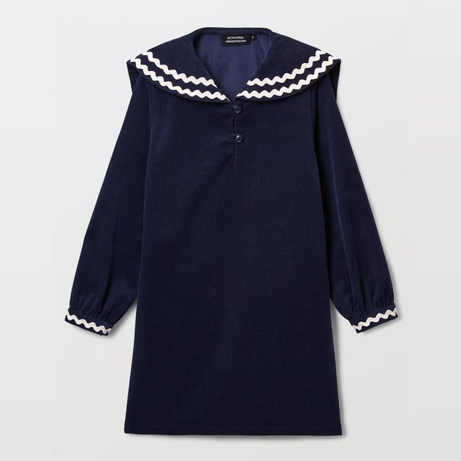 Robe en velours col marin marine <span itemprop=