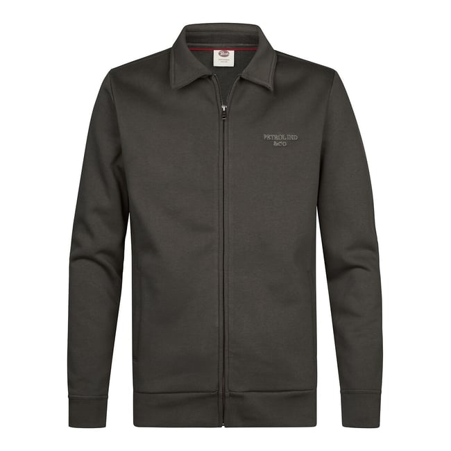 Sweat zippé col polo, chemise gris vert <span itemprop=