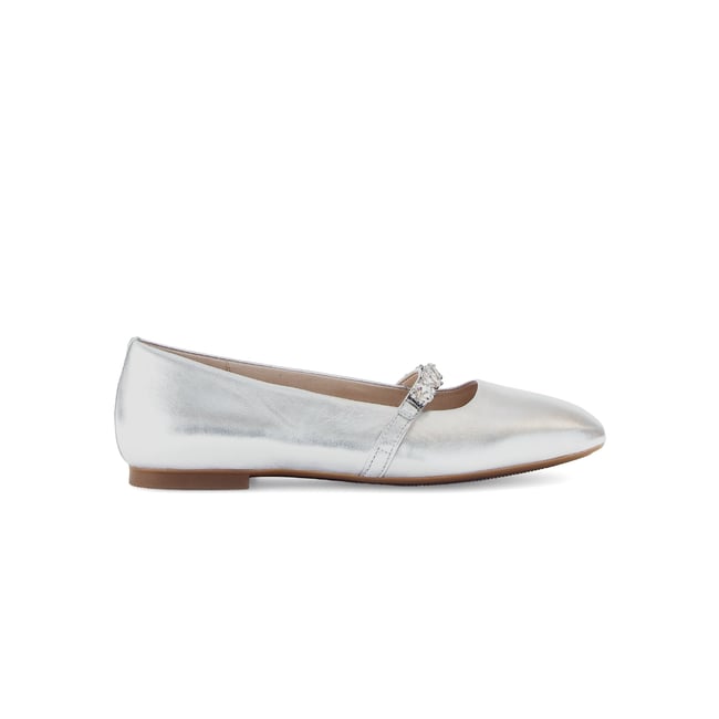Ballerines en  à talon décroché effet galvanisé argent <span itemprop=