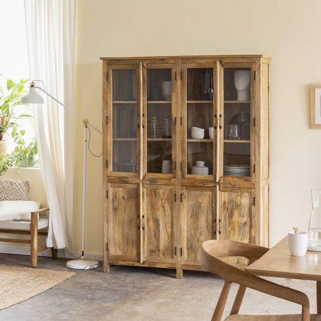 Vaisselier en bois de manguier LISANDRO Couleur bois clair <span itemprop=