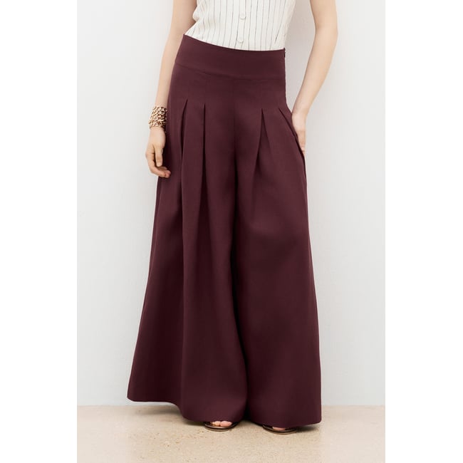 Pantalon large lin PANTALON PALABRE violet foncé <span itemprop=