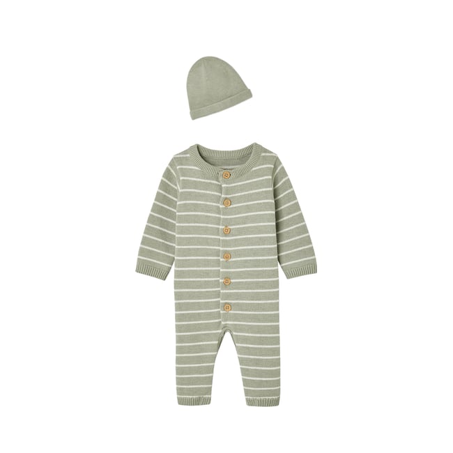 Ensemble combinaison et bonnet vert sauge <span itemprop=