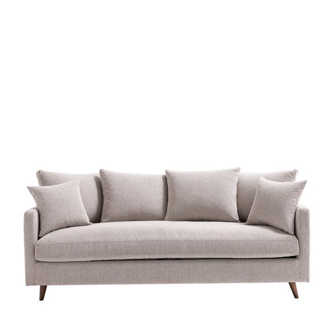 Canapé 4 places en tissu pieds bois foncé- VILLABON Couleur naturel chiné <span itemprop=