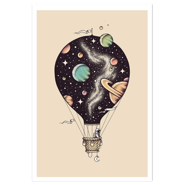 Affiche enfant montgolfiere en cosmos - HEXOA