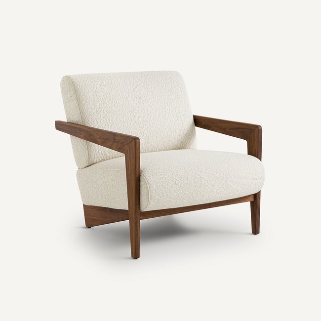Sessel Izag, Nussbaum massiv und Bouclé ecru <span itemprop=