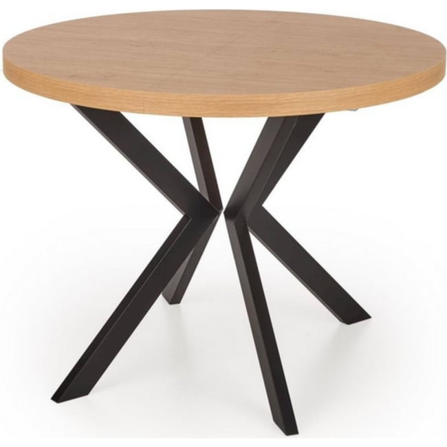 Table extensible ronde effet chêne OBERELER Couleur chêne doré et noir mat <span itemprop=