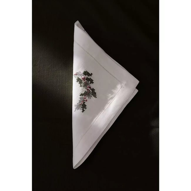 Lot de 2 serviettes en lin avec broderie blanc <span itemprop=