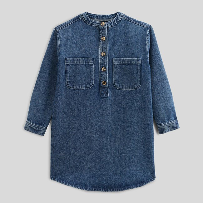 Robe manches longues en jean bleu denim <span itemprop=
