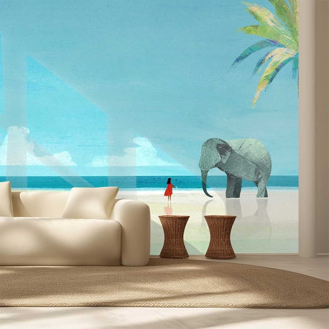Papier peint plage lointaine Couleur intissé <span itemprop=