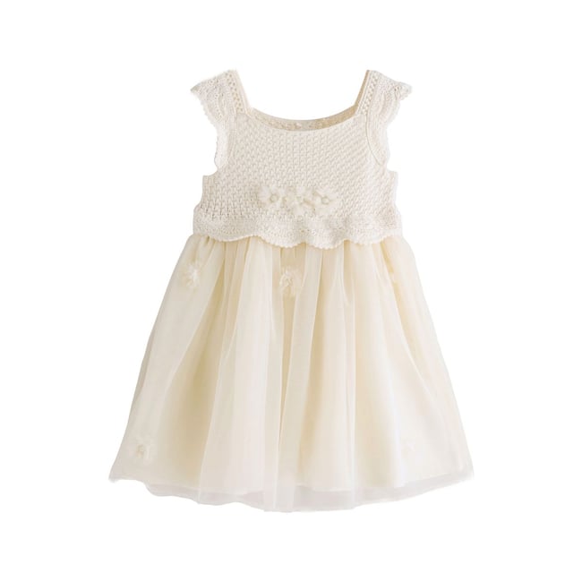 Robe grandes occasions à fleurs écru <span itemprop=