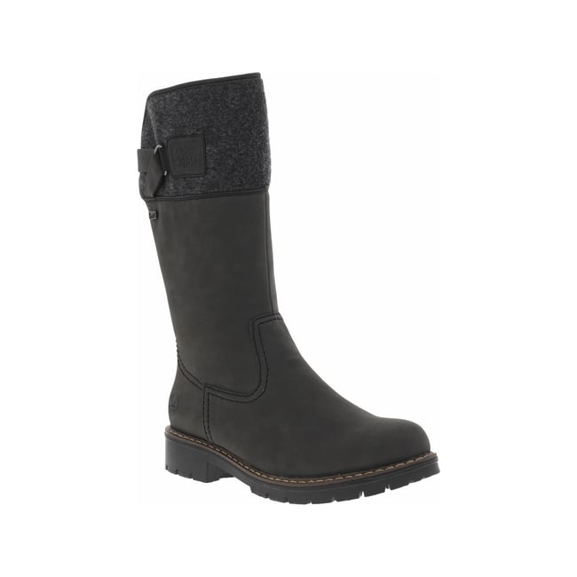 Bottes anthracite à talon plat et à zip latéral avec col en feutre anthracite <span itemprop=