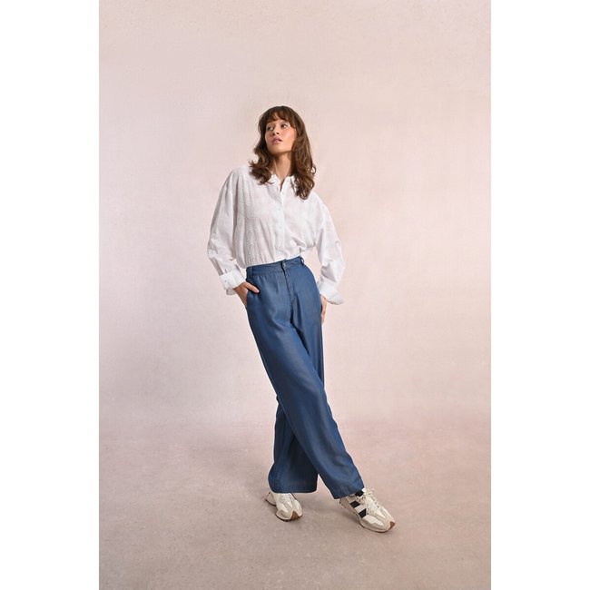 Pantalon large denim denim bleu <span itemprop=