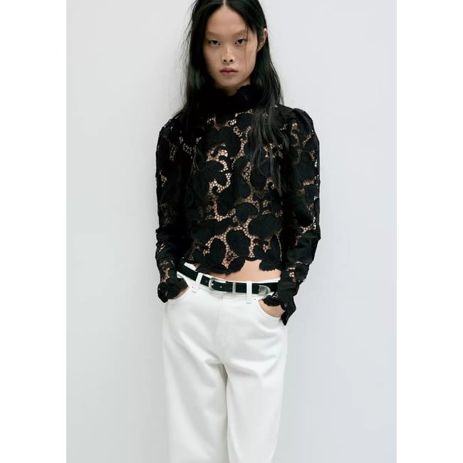 Blouse en guipure col montant - MANGO