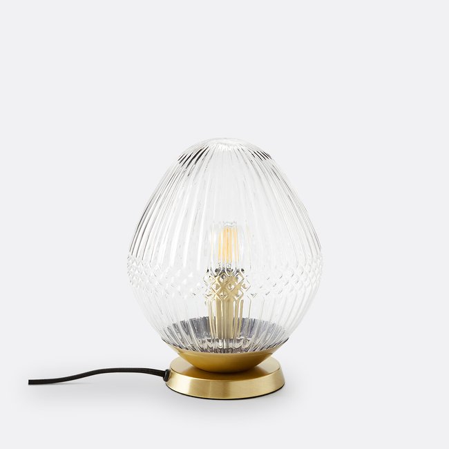 Tischlampe Ari, Messing und Rillenglas transparent <span itemprop=