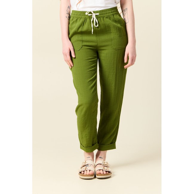 Pantalon carotte fluide vert olive <span itemprop=