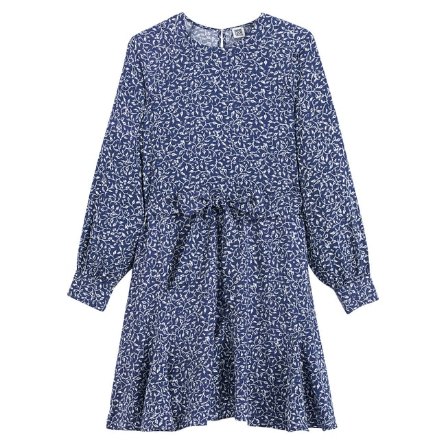 Robe patineuse imprimé floral, courte  imprimé fond marine <span itemprop=