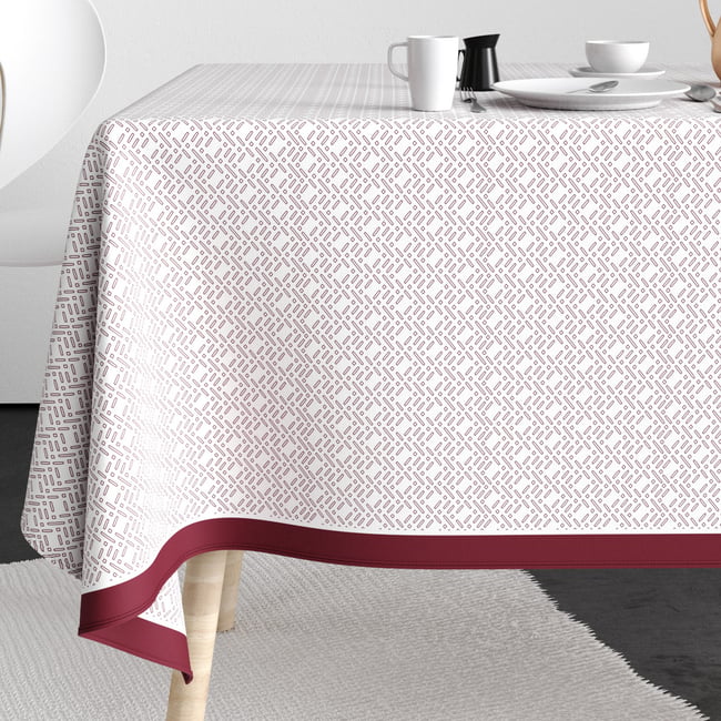 Nappe rectangulaire anti tache Coton Barba Prune blanc <span itemprop=