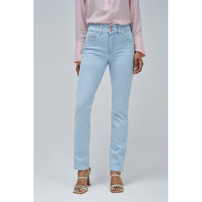 JEANS SECRET PUSH IN CROPPED SLIM bleu turquoise <span itemprop=