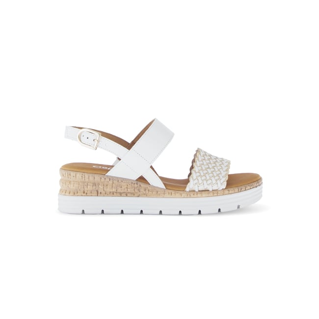 Sandales en  à talon compensé blanc et doré <span itemprop=