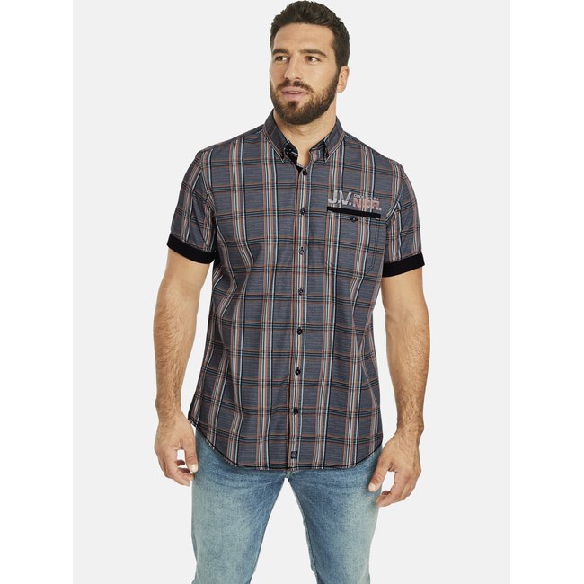 Chemise à manches courtes ZESAR gris foncé à carreaux <span itemprop=