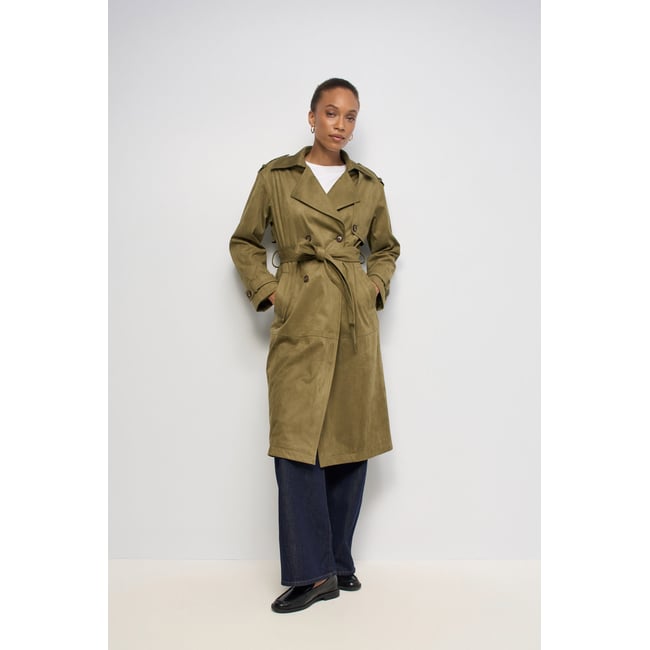TRENCH-COAT EFFET VELOURS vert <span itemprop=