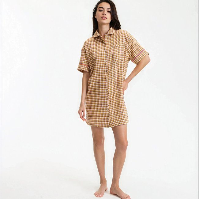 Chemise de nuit en pur coton, à carreaux carreaux <span itemprop=