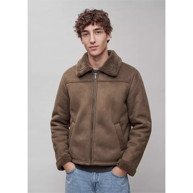 Manteau effet daim imitation mouton retourné marron <span itemprop=