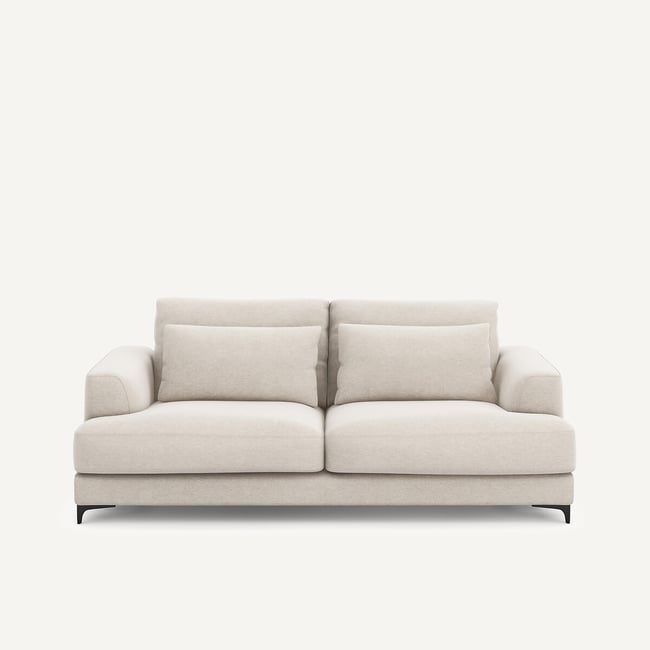 Canapé 3 places convertible, en toile chinée, MARSILE Couleur ivoire <span itemprop=