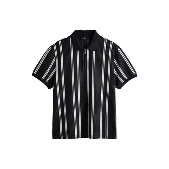 Polo semi-zippé à rayures verticales noir/blanc <span itemprop=