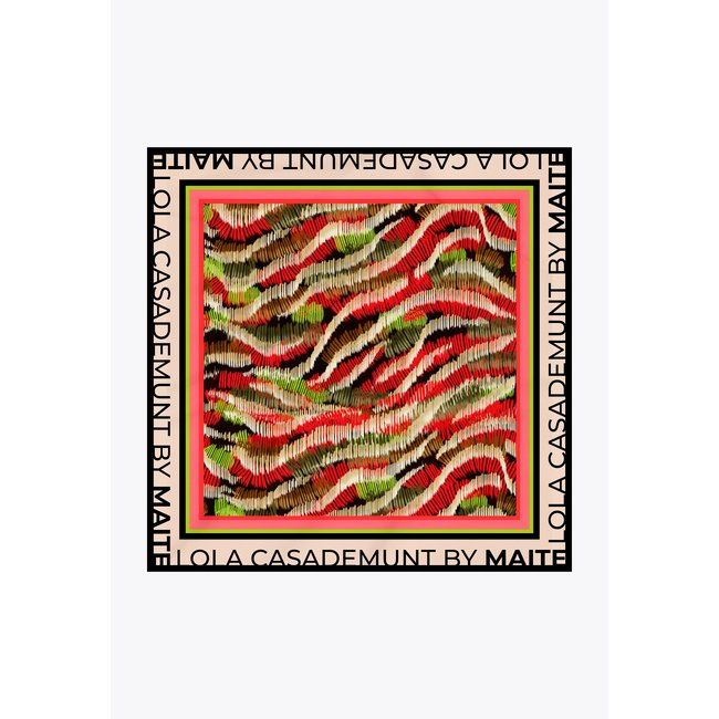 Foulard carré imprimé zébre ecru <span itemprop=