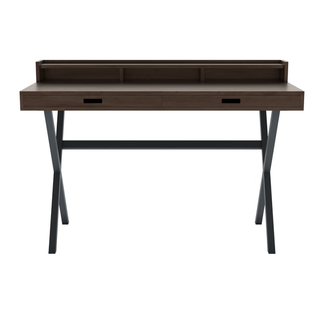 Bureau en noyer et métal coloré, HYPPOLITE Couleur noyer, gris ardoise <span itemprop=
