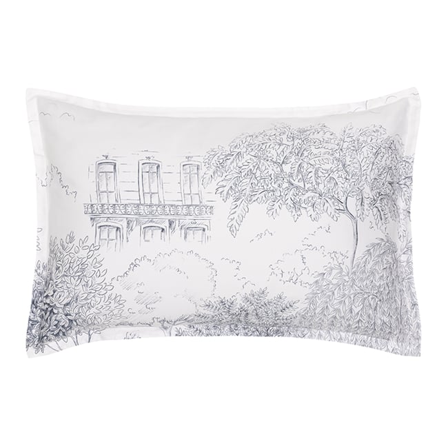 Taie d'oreiller imprimée en satin de coton bio, HONORE PARIS bleu <span itemprop=