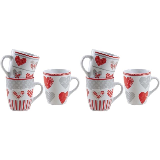 Mug en grès coeur rouge Lot de 6 Couleur red <span itemprop=