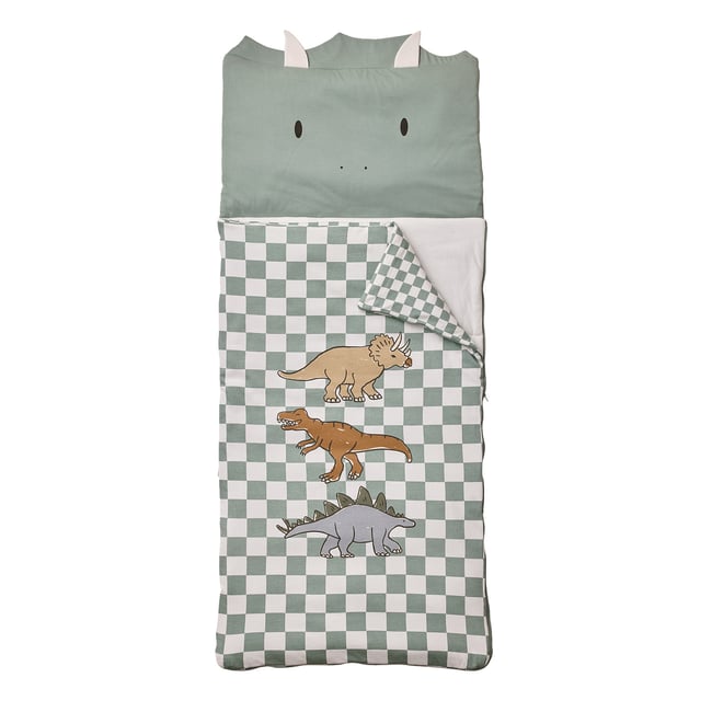 Sac de couchage dinosaure carreaux vert <span itemprop=