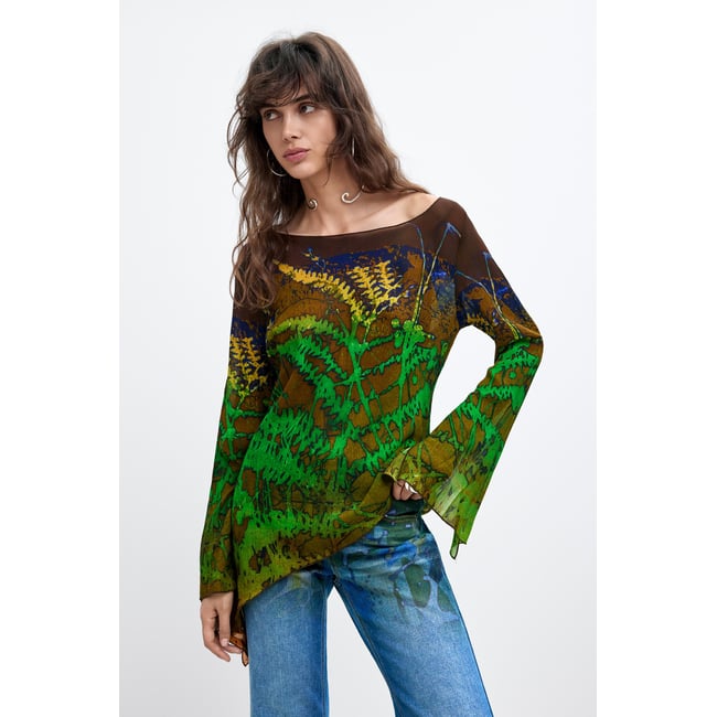 Blouse asymétrique imprimée M. C. Lacroix vert <span itemprop=