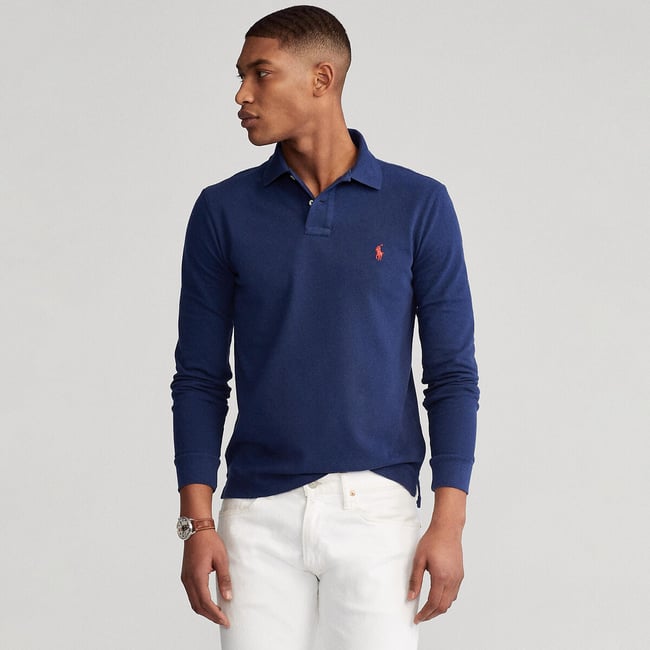 Рубашка-поло облегающая из пике, рукав длинный - POLO RALPH LAUREN