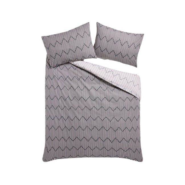 Parure de lit réversible à rayures chevrons gris <span itemprop=