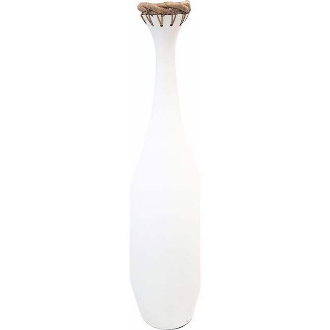 Vase en bambou tressé forme organique Couleur blanc et naturel tressage végétal <span itemprop=
