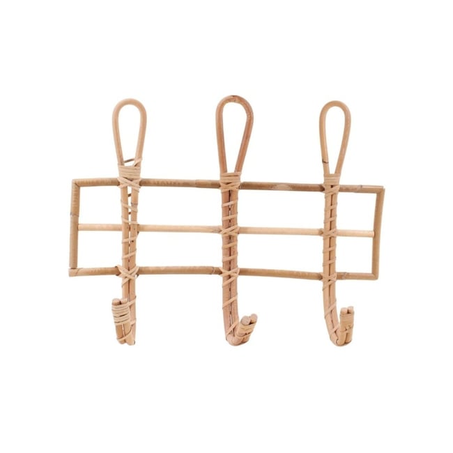 Patère 3 crochets en rotin 41cm Couleur naturel <span itemprop=