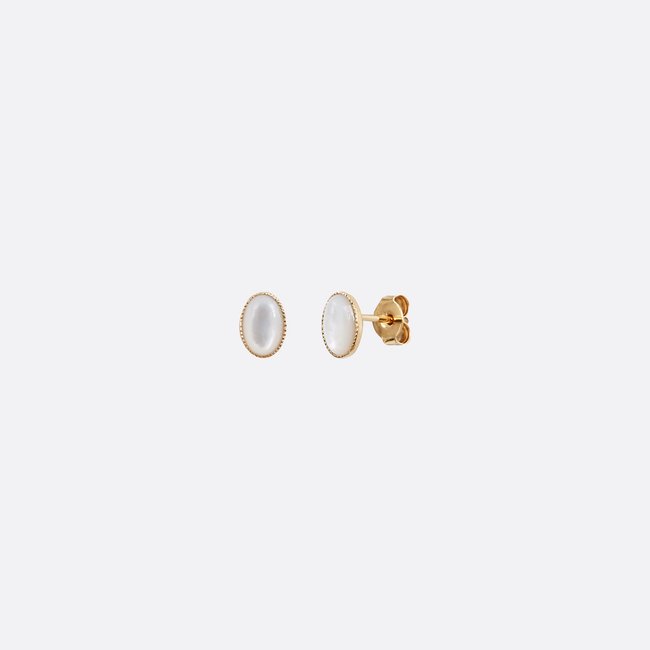Boucles d'oreilles dorées à l'or fin CAB OVALE blanc <span itemprop=
