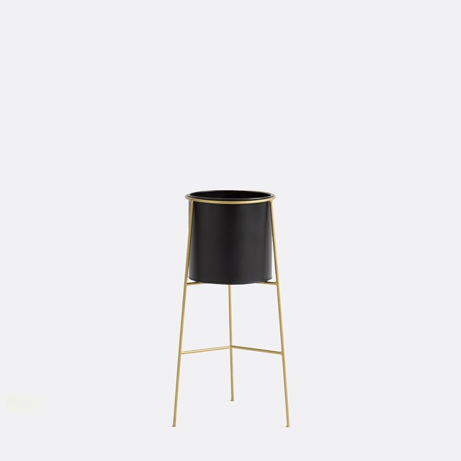 Cache-pot sur pied métal fer Ø22 cm Inaya Couleur noir/laiton <span itemprop=