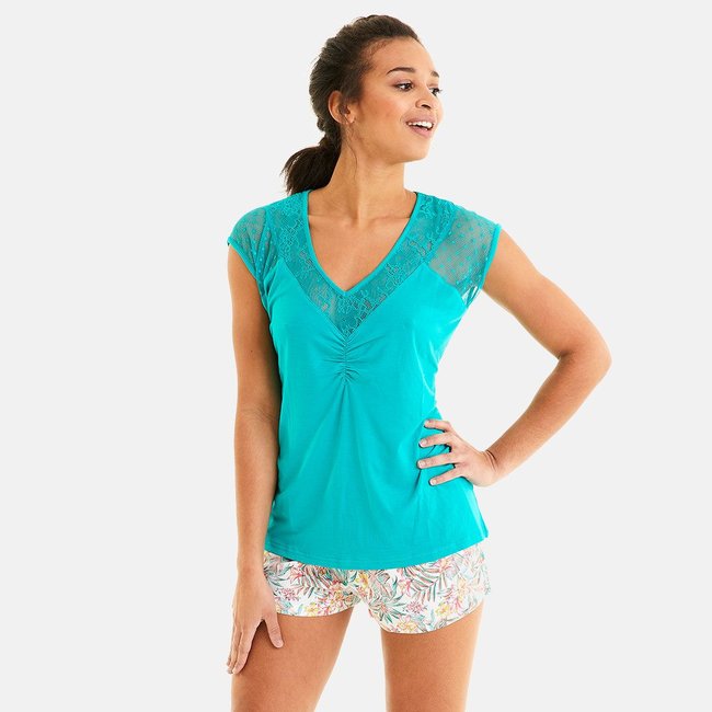 Short de pyjama UKULELE turquoise <span itemprop=