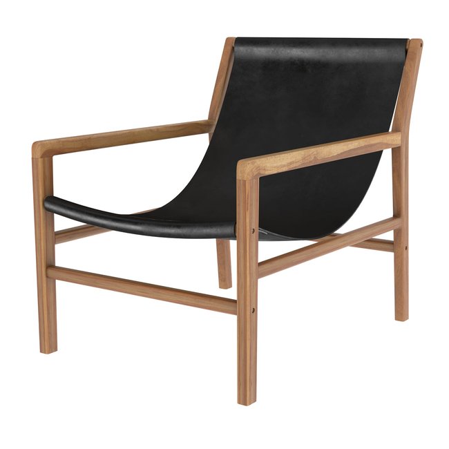 Fauteuil lounge en teck et cuir de vachette - APACHE Couleur noir <span itemprop=