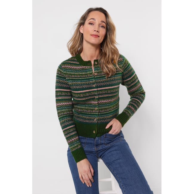 Cardigan Fair Isle Jours Douillets vert <span itemprop=