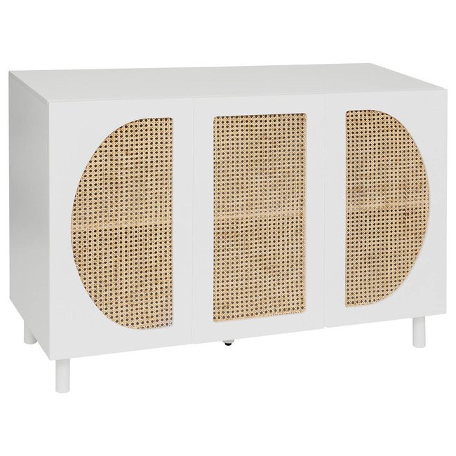 Buffet 3 portes cannage en rotin avec étagère ajustable CABRAS Couleur blanc <span itemprop=