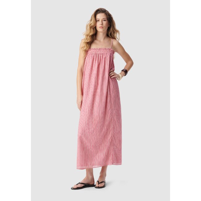 Robe longue rayée rose moyen <span itemprop=